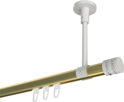 Produktbild von Interdeco Innenlaufstange / Gardinenstange mit Innenlauf Messing-Optik / Weiß, Typ Sonette Estana (Glitzerkappe) Deckenmontage, 20 mm Ø 1-läufig, 480 cm