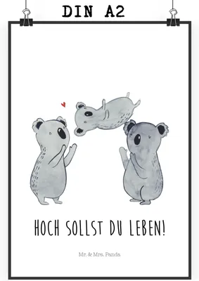 Produktbild von Mr. & Mrs. Panda Bild Koalas Feiern DIN A2 - Weiß - Geschenk, wanddeko, Party, Happy Birthday, Herz, Kunstdruck, Geburtstag, Posterdruck, Wandbild, wandkunst, Liebe