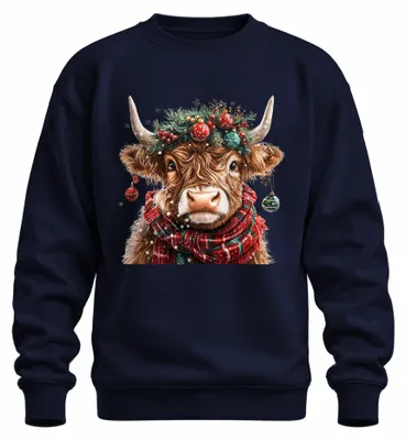 Produktbild von Highland Kuh Weihnachtskuh Schal Schottisches Hochlandrind Sweatshirt Pullover, Navy, XXL