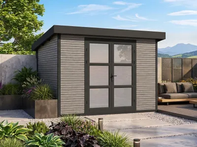 Produktbild von WPC Gartenhaus Modell FineLine 8,4 m² Grau