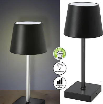 Produktbild von LED Tischleuchte schwarz batteriebetrieben 11x26cm Touchfunktion 3 Helligkeitsstufen Dekolampe Tischbeleuchtung