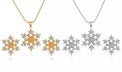 Produktbild von Schmuckset Schneeflocke gold & silber – Halskette und Ohrringe Set, J0350