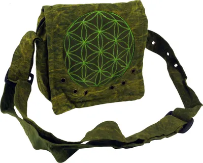 Produktbild von Ethno Schultertasche, Nepaltasche Stonewash `Mandala` - Grün, Uni - Erwachsene, Baumwolle, 18*20*10 cm, Alternative Umhängetasche, Handtasche aus Stoff