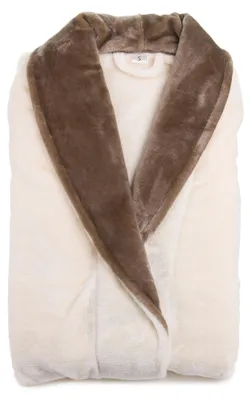 Produktbild von GÖZZE Seidenfeeling Bademantel kuscheliger wärmender Mikrofaser-Bademantel mit Schalkragen und großen Taschen WollWeiss M