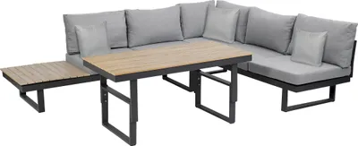 Produktbild von greemotion Gartenloungeset San Jose 5-Personen Aluminium mit Holz grau outdoor [213x56x73 cm]