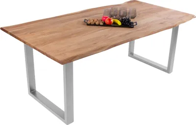 Produktbild von Esstisch Baumkante massiv Akazie eichefarben 220 x 100 cm silber DEREK