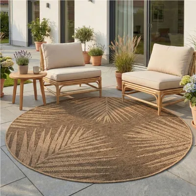 Image de Teppium Tapis Rond Extérieur 80 cm Palmiers Résistant Aspect Naturel