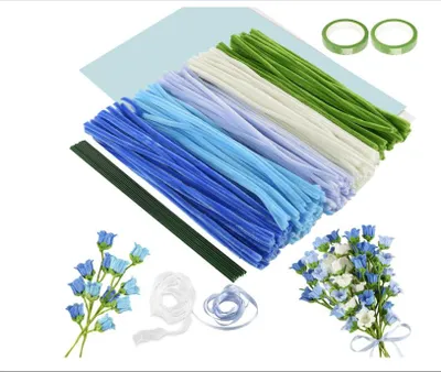 Produktbild von Pfeifenputzer zum Basteln Set, 500 Stš¹ck Pfeifenreiniger 5 Farben Blumenstrau? Pfeifenreiniger Blumen mit Geschenkband,Klebeband,Staubbl?tter fš¹r DIY Geschenke und Dekorieren ((Dunkelblau)
