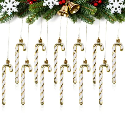 Immagine prodotto di Decorazioni per l'albero di Natale, bastoncini di zucchero, 12 pezzi, dorati e bianchi, per l'albero di Natale