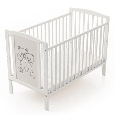 Image de Lit de bébé avec matelas / Deux Ours / Lit de bébé en bois 60x120cm