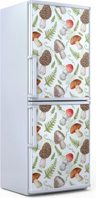 Produktbild von Kühlschrankdekoration 70x180 cm Aufkleber auf dem Kühlschrank - Champignons und Blätter Wald