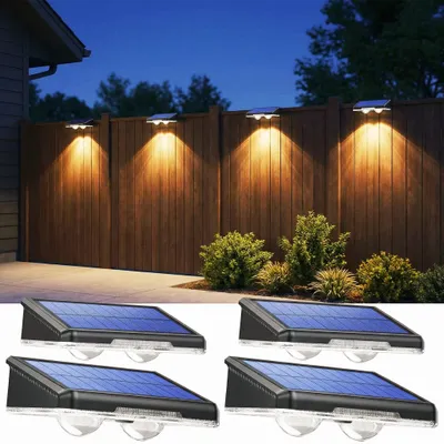 4er-Set Solar-Mauerleuchte, LED, IP65, 3000K/4000K/6500K, für Außen