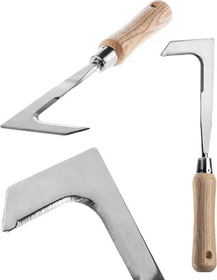 Produktbild von Universal-Gartegerät aus Edelstahl mit Holzgriff - Effiziente Pflanzenbewuchserfassung und -Entfernung