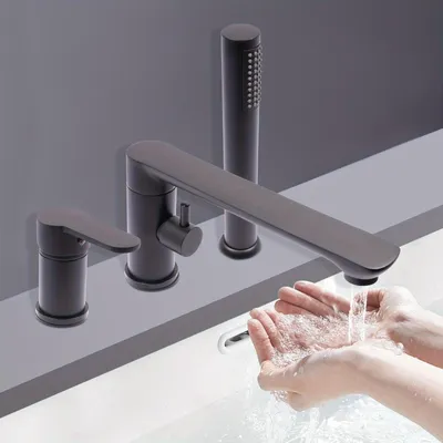 Obrázek produktu pro Baterie do vany - Směšovací baterie do vany - Sprchová baterie - Výtok vany - Ruční sprcha - Mosaz - Montáž na stěnu - Vodopádový výtok