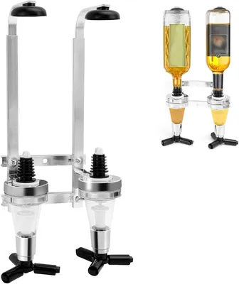 Productafbeelding van Flessenhouder - Wanddrankdispenser voor 2 flessen - Dispenser met dubbele kop - Borreldispenser aluminiumlegering - Gezinnen - Bar