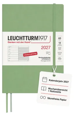 Image de Agenda hebdomadaire et carnet de notes format A5, couleur sauge, 2027