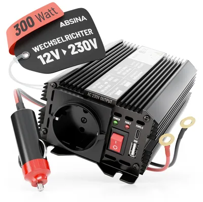 Produktbild von ABSINA 12V auf 230V Spannungswandler - Modifizierter Sinus Wechselrichter 12V auf 230V - Inverter 300W