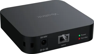 Produktbild von Yealink RCH40 E2, Gigabit Ethernet, 10/100/1000, IEEE 802.3af, IEEE 802.3at, Schwarz, PoE-Max, Leistung, Gleichstrom, PoE