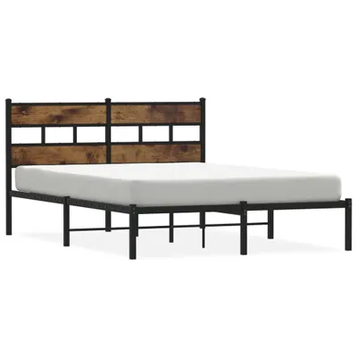 A bed frame with a wooden headboard and a white mattress, shown against a white background.