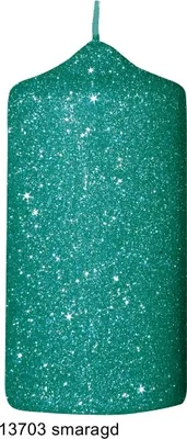 Produktbild von Glamour Glitter Stumpenkerzen smaragd, 120 x 60 mm, 4er Set