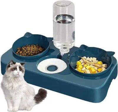 Produktbild von Famanu Katzenschüssel aus Edelstahl, erhöht, mit automatischer Wasserzufuhr