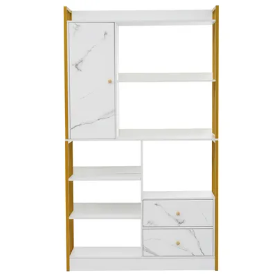Produktbild von Bücherregal mit Tür und 2 Schubladen, 100/30/174 cm, Standregal, Bücherschrank, Hochschrank