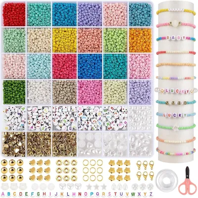 Produktbild von Perlen Set für Armbänder Pastell 3mm mit Buchstabenperlen DIY Schmuckherstellung Kit bunt