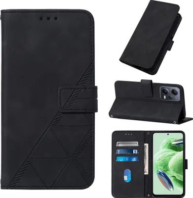 Produktbild von Hülle für Xiaomi Poco X5 /Redmi Note 12 5G Prägung Flip Leder Kartenfächer Schutzhülle mit Ständer Schwarz