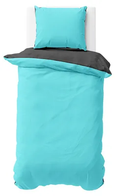 Produktbild von Bettwäsche 135x200 cm Türkis Anthrazit Wendebettwäsche Doubleface Mikrofaser Uni Bettbezug 2 teilig
