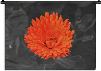 Produktbild von MuchoWow® Wandteppich Wandbehang Blumen - Orange - Schwarz - Weiß 150x112.50 cm Tapisserie Dekoration Wandtuch - Wanddecke - Wandteppiche