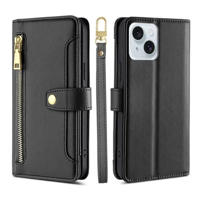 Produktbild von Handykette iPhone Hülle mit Band Handyhülle Kartenfächer Kunstleder Umhängetasche iPhone 15 Schwarz