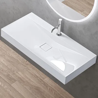Image de doporro Vasque à Poser 100cm avec Bonde Lavabo Suspendu Blanc Colossum810 Fonte Minérale Solid Surface 100x48x12cm