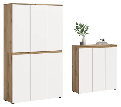 Image de Scarpa ensemble de chambre à coucher armoire et buffet, 9 portes chêneReproduction, blanches.