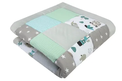 Produktbild von Krabbeldecke für Baby Spielmatte 100% Baumwolle Krabbelmatte - 120x120cm (Mint Zoo)