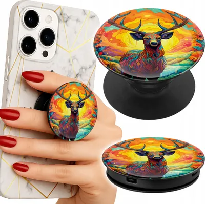 Image de Support telephone Popsocket pour doigt / support - KOLOROWE JELEŃ ŁOŚ ZWIERZĘTA