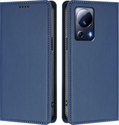 Image de Étui en cuir pour Xiaomi 13 Lite, étui à rabat magnétique en cuirPolyuréthaneavec support, bleu foncé