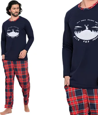 Produktbild von Herren Schlafanzug lang Pyjama 100% Baumwolle Neti 18040, Dunkelblau, 2XL