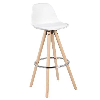 Produktbild von WOLTU Barhocker Küchenstuhl aus Kunstleder Holzgestell mit Lehne + Fußstütze, Weiß