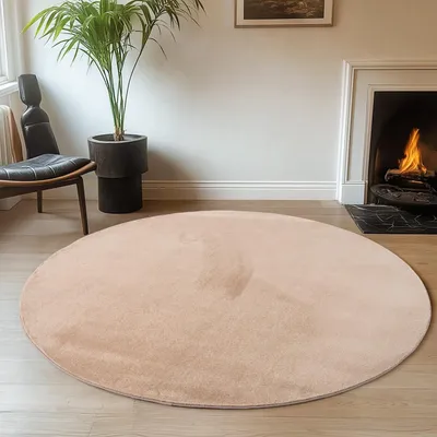 Productafbeelding van Ayyildiz Moderne en design vloerkleden, beige, 160 cm rond. Rond vloerkleed, wasbaar. Kortpolig, rond, antislip en zacht, effen kleur, geschikt voor woonkamer, slaapkamer en kinderkamer