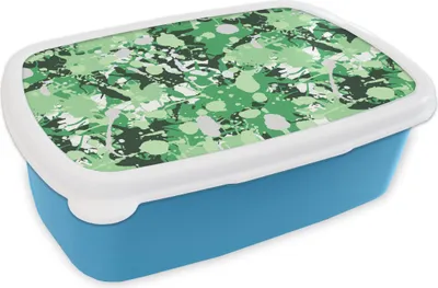 Produktbild von KitchenYeah® Lunchbox Brotzeit Brotdose 17x11 cm Muster - Grün - Camouflage Kinder Brotzeitdose - Lunch - Kunststoff  - Brotbüchse - Sandwichbox - Lunchbox für Kinder