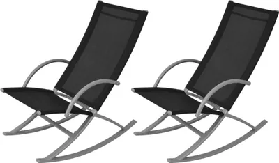 Image de Chaises à bascule de jardin 2 pcs. acier et Textiline noir