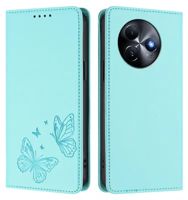 Image de Étui en cuir pour itel S24, motif papillon, étui à rabat avec support, vert menthe