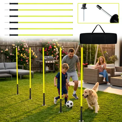 Produktbild von ACXIN 6 Slalomstangen zur Feld- und Zielmarkierung, Agility-Training, stabiler Halt durch Metallspitze, fluoreszierendes Gelb für gute Sichtbarkeit 180cm