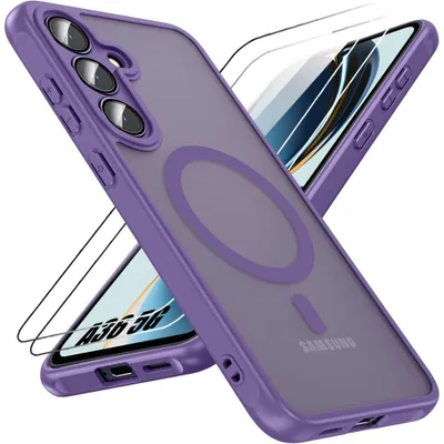 Image de Coque et 2 Verres Trempés pour Samsung Galaxy A36 5G avec Anneau Magnétique et Vitre Caméra - Violet