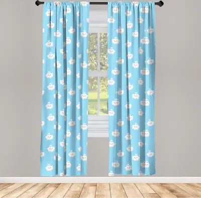 Immagine prodotto di ABAKUHAUS Tende blu e bianche, tende, motivi per bambini e bambine con pois e nuvole sorridenti, 2 pezzi 75 x 245 cm, , Azzurro e bianco