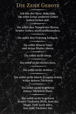 A poster displaying the Ten Commandments in German.