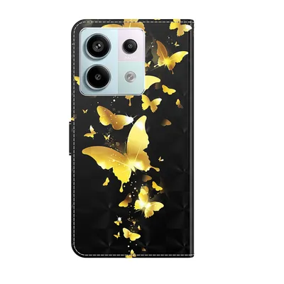 A black phone case with a gold butterfly design, presented on a white background.