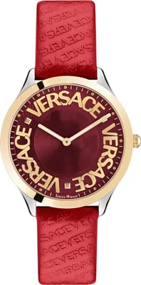 Produktbild von Versace VE2O00222 Logo Halo gold silber rot Leder Damen Uhr NEU