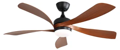 Image de Ventilateur de plafond moderne de 52 pouces avec éclairage LED à 3 couleurs et intensité réglable, 5 pales en ABS, télécommande et moteur à courant continu réversible, couleur noire