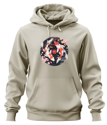 Produktbild von Koi Karpfen Sakura Japanisch Fische Zen Kirschblüten Hoodie Kapuzenpullover, Natur, L